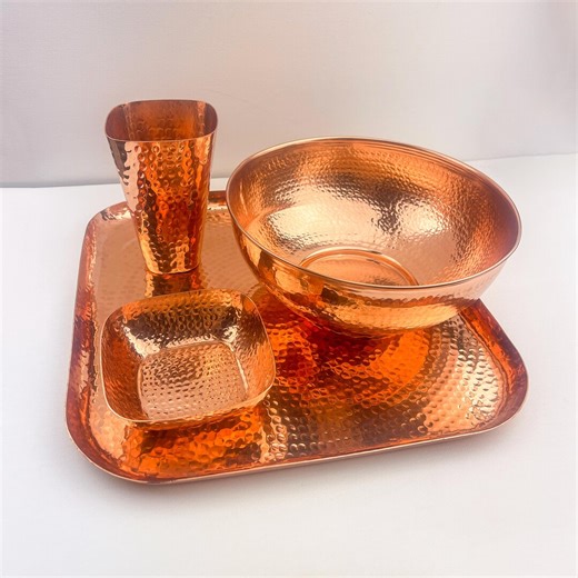 Set of 4 Pure Copper Plates Handcrafted Copper Dining Plates Traditional Copper Dinnerware Ayurvedic Copper Plates Home & Kitchen Gift Set - Etsy