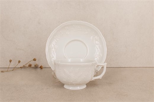 Raynaud Ceralene Limoges Hawthorn Teacup & Saucer, White Embossed Porcelain, 300 Ml, French Luxury Tableware - Etsy