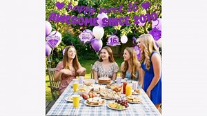 Happy Sweet 16 Birthday Decorations for Girls - Glitter Awesome Since 2010 Banner with Hanging Swirls, Table Honeycomb Centerpieces 16 Year Old Birthday Party Decor