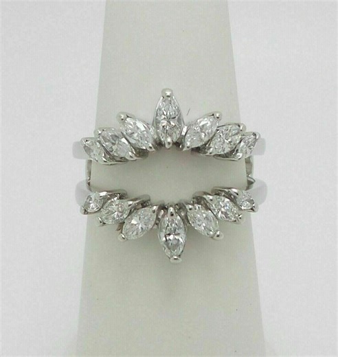 Marquise Diamond Ring Guard Enhancer Wrap, 14K White Gold Wedding Band Jacket - Etsy