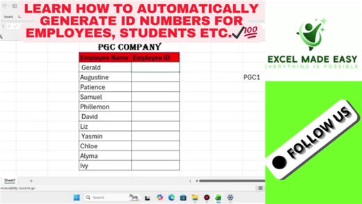 Learn how to automatically generate ID numbers for employees,students etc devoid of bias. #ExcelMadeEasy