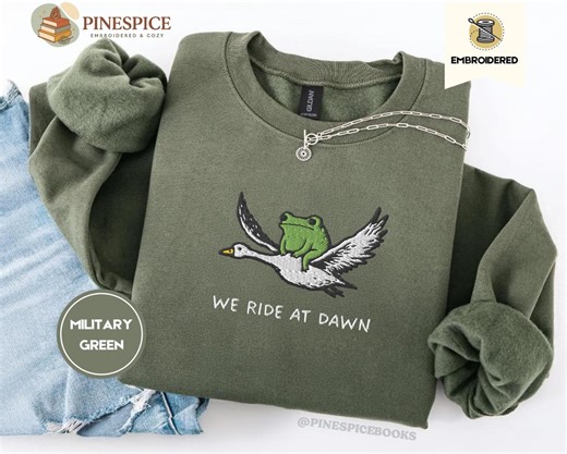 We Ride at Dawn Sweatshirt, Frog and Goose Embroidered Crewneck, Gildan 18000, Dnd Chaotic Good Shirt, Medieval Ren Faire Gift - Etsy