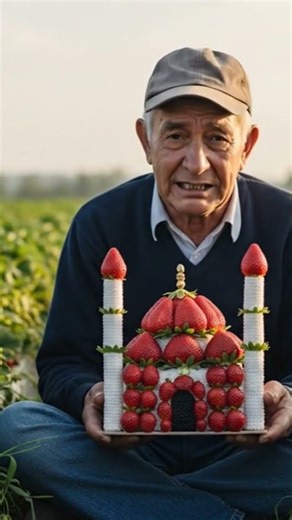 miniatur masjid kake sederhana terbuat dari buah strobery #shortvideo