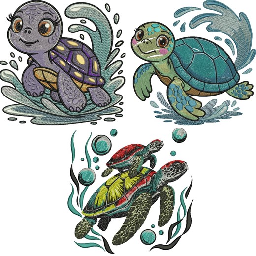 Sea Turtle Machine Embroidery Design, Baby Sea Turtle Embroidery Designs, Mini Cute Sea Turtle Files, Tortoise, Sea Animals, DST PES File. - Etsy