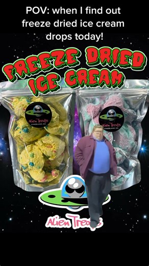 🚨 FREEZE DRIED ICE CREAM DROPS TODAY!!! 🚨 Flavors coming out of the freezer: 🍭 Cotton Candy 🎂 Birthday Cake 🍪 Krazy Kookie Dough Small batches only — and they take 48 HOURS to restock! 😳 Snag ‘em before they’re abducted 👽🍨 | Alien Treats