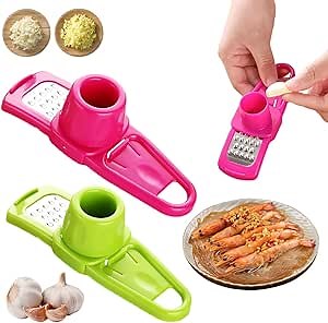 Hand Garlic Grinder, Mini Garlic Chopper, 2024 New Hand Press Garlic Dicer Garlic Crusher, Portable Garlic Press Small Hand Grinder for Garlic, Hand Pepper Grinder Kitchen Gadget (Green+Red)