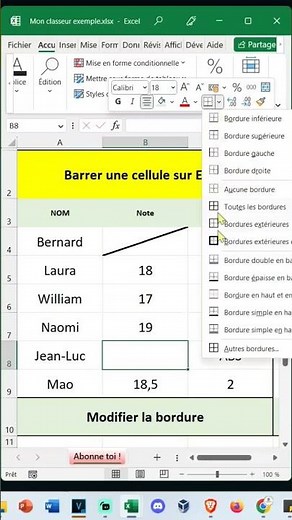 Barrer une cellule Excel