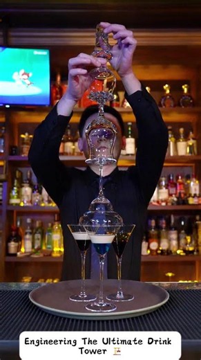 I Built A Glass Tower And Set It On FIRE! 😱🔥 (Insane Bartending Trick) #cocktail #drink #bar#shorts