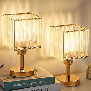 OYEAL Small Table Lamp Gold Lamps Set of 2 with Crystal Lampshade and Stable Metal Base, Modern Crystal Desk Lamp for Bedroom, Living Room, Dining Room (Bulbs Not Included)