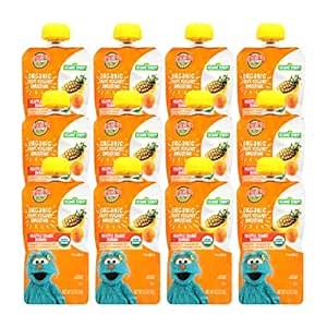 Earth's Best Organic Kids Snacks, Sesame Street Toddler Snacks, Organic Fruit Yogurt Smoothie for Toddlers 2 Years and Older, Pineapple Orange Banana, 4.2 oz Resealable Pouch (Pack of 12)