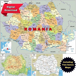 Romania Map Set: Political, Topography & Road - Etsy