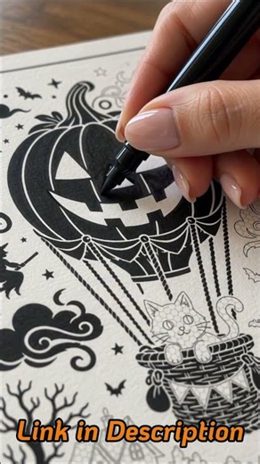 Cozy Spooky Halloween Monochrome #adultcoloringbook #coloringbookforadults #cozyfall