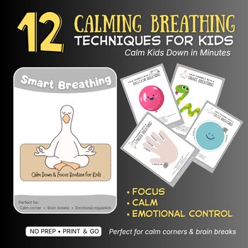 12 Brain Gym Breathing Cards for Kids, Calm Down & Focus Activities, Printable