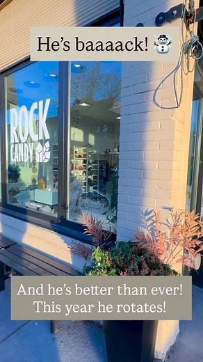 2.9K views · 37 reactions | Watch us get our holiday window ready! Our disco ball snowman is BAAAACK and he’s better than ever! This year he rotates! I am so in love ❤️ | Rock Candy Shop | Facebook