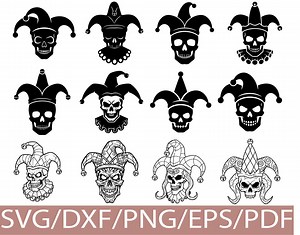 Jester Skull SVG Silhouette Bundle, Joker Skull Halloween Clipart Set - Etsy Canada