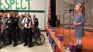 Avon first-grader's national anthem to veterans is a social media sensation
