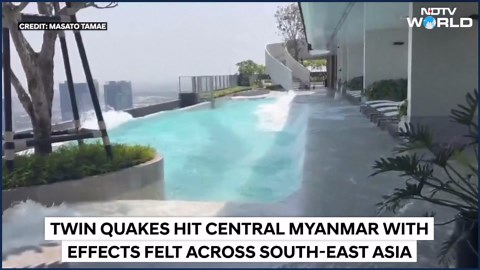 Water Splashes Out Of Thailand High-Rise Pool During Powerful Earthquake