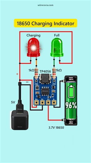 🔌 18650 Charger Circuit with Full Indicator (TP4056)