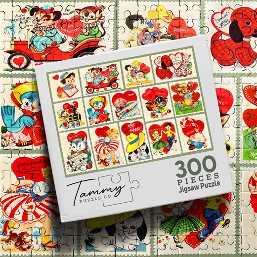 Retro Valentine Puzzle – Vintage Valentine Stamp Jigsaw Puzzle – Romantic Anniversary Gift – 200-1000 Piece Puzzle - Etsy