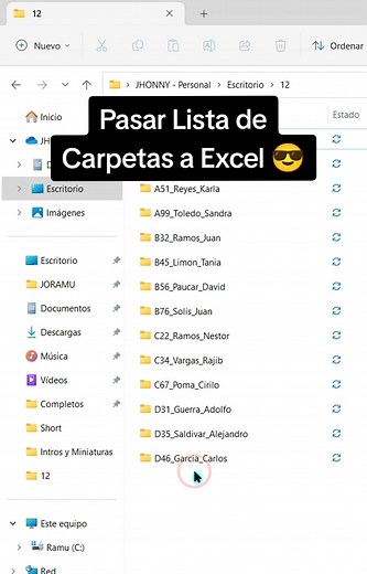 ✅Pasar Nombres de Carpetas a Excel😎 #excelpro #excel365 #exceltricks #exceltraining #exceltips #carpetas