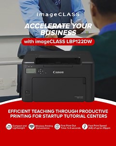 2.2K views · 24 reactions | Be Efficient with your teaching at the tutorial centers by having complete materials printed from #imageCLASS #LBP122dw! Check out the features below: ✅Compact and Lightweight ✅Wireless Printing Convenience ✅First Print Out Time: 5.4 seconds ✅Fast Print Speed (A4) of up to 29ppm Learn More: https://ph.canon/en/consumer/imageclass-lbp122dw/product Visit the Canon Authorized stores near you! #TeamCanonPH | Canon Philippines | Facebook