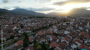 Prizren Old Town Aerial View. Popular Tourist Destination in Kosovo. Historic and touristic city located in Prizren. Balkans. Europe.