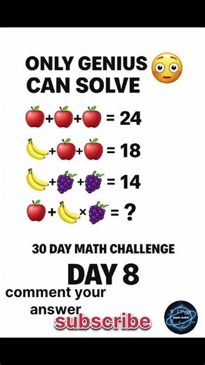 Only Geniuses Can Solve This Fruit Puzzle 🍎🍌 | Day 8 Math Challenge | Math Orbit