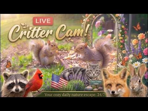 🌿 REPLAY 24/7: Backyard Critter Cam 🐿️ Day: Birds & Squirrels 🦊 Night: Fox & Raccoons🌙