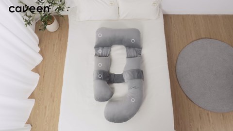 Pregnancy Pillow, Caveen Full Body Maternity Pillow for Side Sleeping, with Adjustable Wedge Pillow and Velvet Cover, Washable, Grey