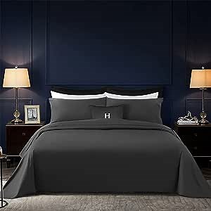 Shilucheng 1200 Thread Count Cotton Bed Sheets, 100% Egyptian Cotton Sheet for Queen Size Bed, 4 Piece Luxury Hotel Queen Sheets Sateen Weave with 16" Elasticized Deep Pocket(Black,Queen)