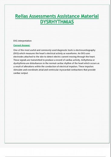 Relias Assessments Assistance Material DYSRHYTHMIAS