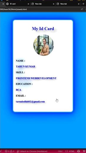 Id Card using Html and Css web page #tarunhubcode #taruncodehub #coding #CbyTarun #htmlcss #code