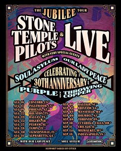 204K views · 1.4K reactions | Stone Temple Pilots and LIVE are excited to announce The Jubilee Tour celebrating 30 years of their iconic albums “Purple” and “Throwing Copper” with special guests Soul Asylum and Our Lady Peace!落 Presale starts tomorrow at 10am local. Tickets and VIP packages go on sale Friday March 22 at 10am local. Save the date!  #stonetemplepilots #purple #throwingcopper #anniversary #jubileetour | Stone Temple Pilots | Facebook