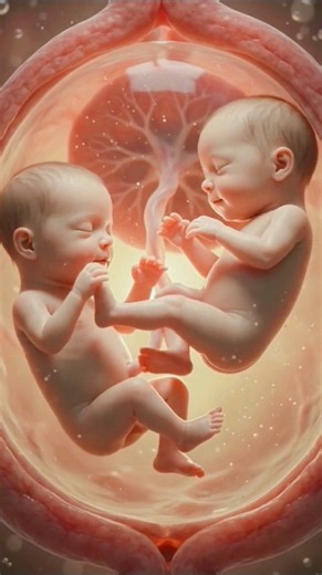 Twin Babies Playfully Pushing Each Other in the Womb