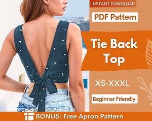 Tie Back Top Pattern, Women Pattern, Easy Top Pattern, Sewing Patterns for Women, Crop Top, Tank Top, Tie Top, Knot Top Pattern - Etsy
