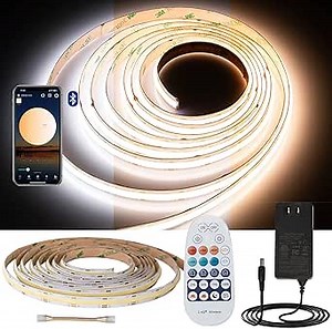 GIDEALED CCT COB LED Strip Light Dimmable Kit 2700K~6500K Warm/Cool White 24v COB LED Strip 16.4ft Tunable by RF Remote Control&Bluetooth Smart APP,Flexible 2880 LEDs Strip Include 24V Power Supply