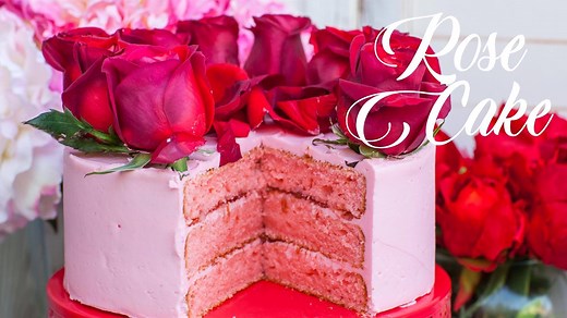 Elegant Rose water flavored cake with rose buttercream, rose jam and real roses on top! Perfect for a special occasion! Get the printable recipe here: https://tatyanaseverydayfood.com/recipe-items/rose-cake-video/ | Tatyana's Everyday Food