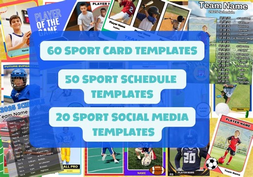 60 Sports Card Templates/50 Team Schedule Template/20 Sports Social Media Templates| Canva Templates | Editable Templates| Youth Sport Cards - Etsy
