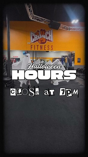 This Halloween, Crunch will be closing early at 7 PM so our team can enjoy a little spooky fun too! 🕖🎃 Get your workout in early — the ghosts are already getting their reps in! 🏋️‍♂️👻 #CrunchFitness #HalloweenAtCrunch #SpookyStrong | Crunch Fitness