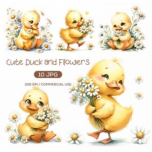 Watercolor Duck Clipart: Daisy Bouquet, Floral Animal (digital Download), Flowers Duck, Card Making - Etsy