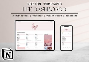 Notion Template Life Dashboard Pink Weekly Agenda Calendar Vision Board - Etsy