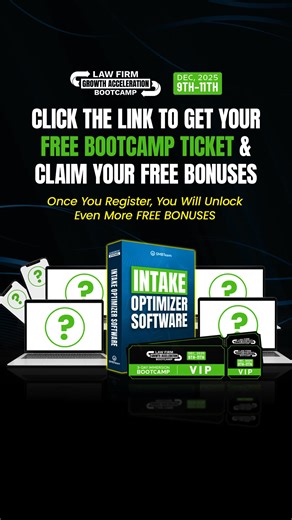Law firm owners–adding new revenue growth SUCKS. Jonathan Page knows firsthand. He built a $30MM law firm, and it nearly cost him everything. That’s why he’s speaking at the Law Firm Growth Accelerator Bootcamp on December 9-11 to share the real story of growth, what actually works, and how you can scale your firm without burning out. In just 3 days, you’ll learn how to: ✅ Build scalable lead generation systems ✅ Create a hands-free intake process ✅ Lead a self-managing team ✅ Craft a crystal-cl
