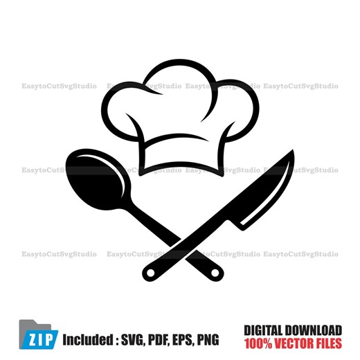 Chef SVG: Chef Hat Spoon Knife Vector Cooking Cricut PNG Printable Design (digital Download) - Etsy