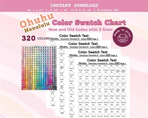Ohuhu Honolulu 320 Color Swatch Chart Printable PDF, New & Old Codes Marker, A4 A5 - Etsy