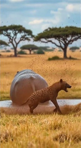 What is the hyena trying to do to the hippo? 🦊🦛❓Did This Hyena Just Lose To A Hippo? #shorts #funny