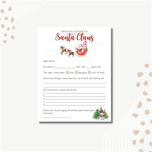 Letter to Santa, Printable Santa Letter, Santa Letter Template, Instant Download Santa Letter - Etsy UK
