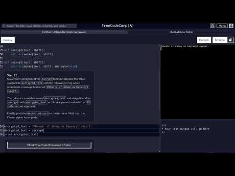 FreeCodeCamp - Python Project - Step 25 of 25 - Caesar Cipher