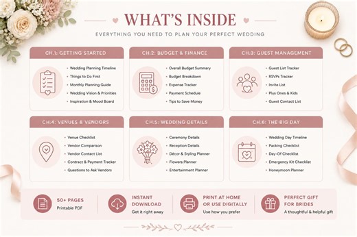 Wedding Planner Printable PDF | Ultimate Wedding Planning Book | Checklist Budget Seating Chart | Instant Download Bride Gif - Etsy