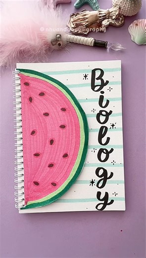Watermelon Biology Notebook Cover 🍉 Aesthetic Front Page Idea #nhuandaocalligraphy #frontpage