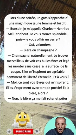🍾 Champagne poétique… bière catastrophique 🤣 #blagues #drôle #rire